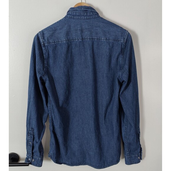 Lacoste Live Mens Size 38 (XS) Jeans Shirts Blue Denim Logo Snap Buttons - Picture 3 of 9